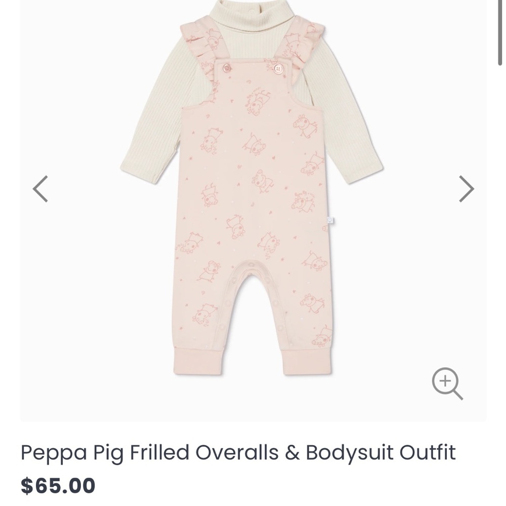 Peppa Pig x baby mori frilled overall and bodysuit set